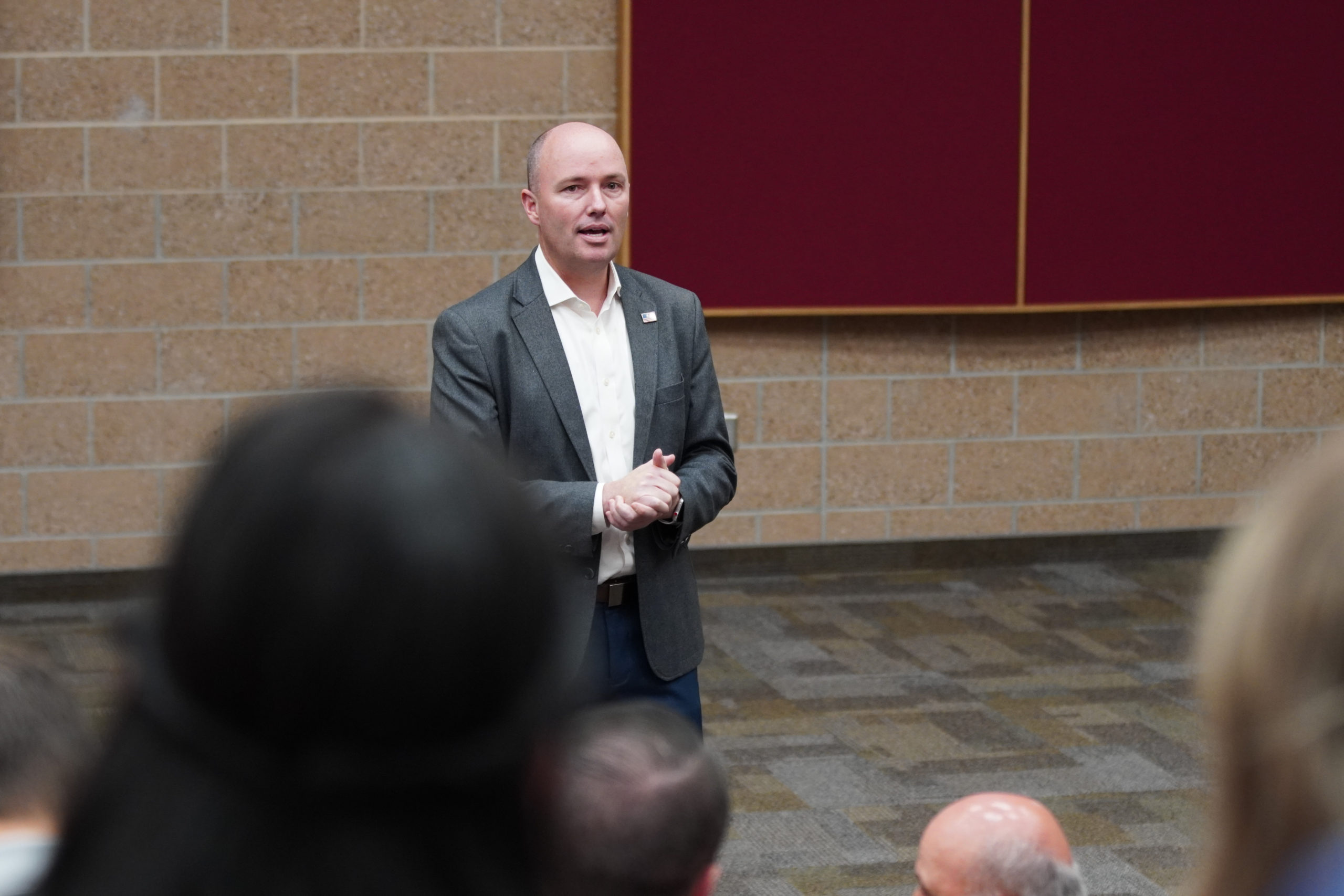 Utah Gov. Spencer Cox at Delta High School.