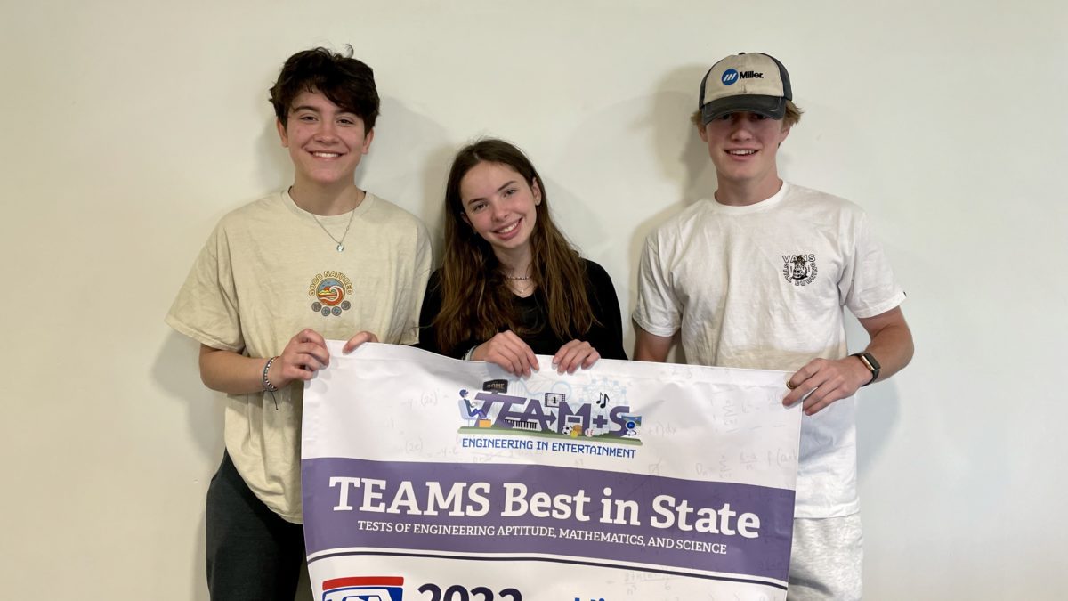 Neve Stein, Tess Cronin, and Mac Witt won "Best of State" at the Technology Student Association TEAMS competition.