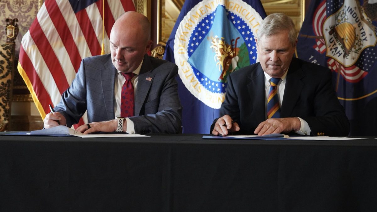 Gov. Spencer Cox and Secretary of Agriculture Tom Vilsack on Thursday.