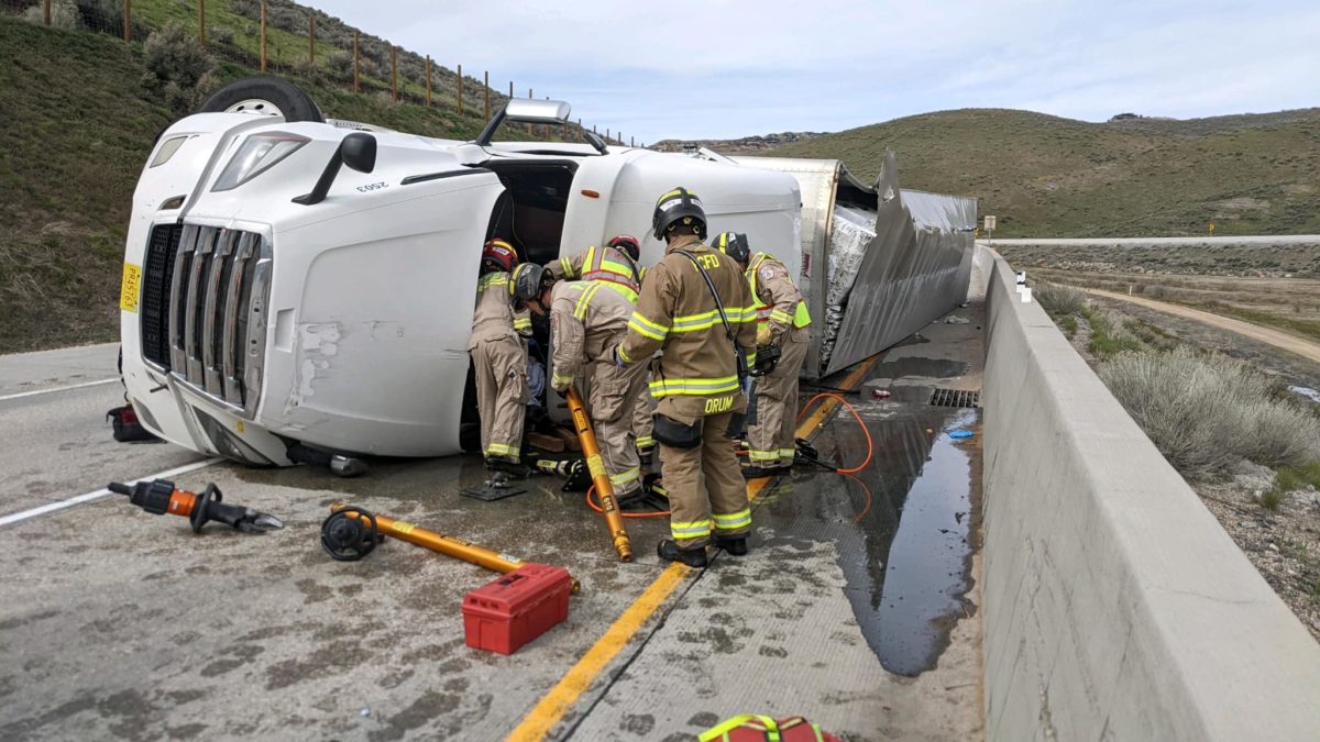 A semi-truck rolled over on westbound I-80 on Thursday afternoon.