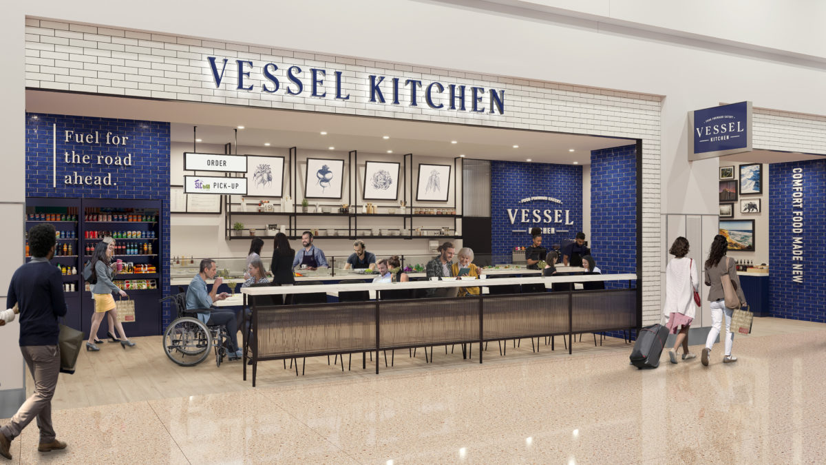 A rendering of the Vessel Kitchen space.