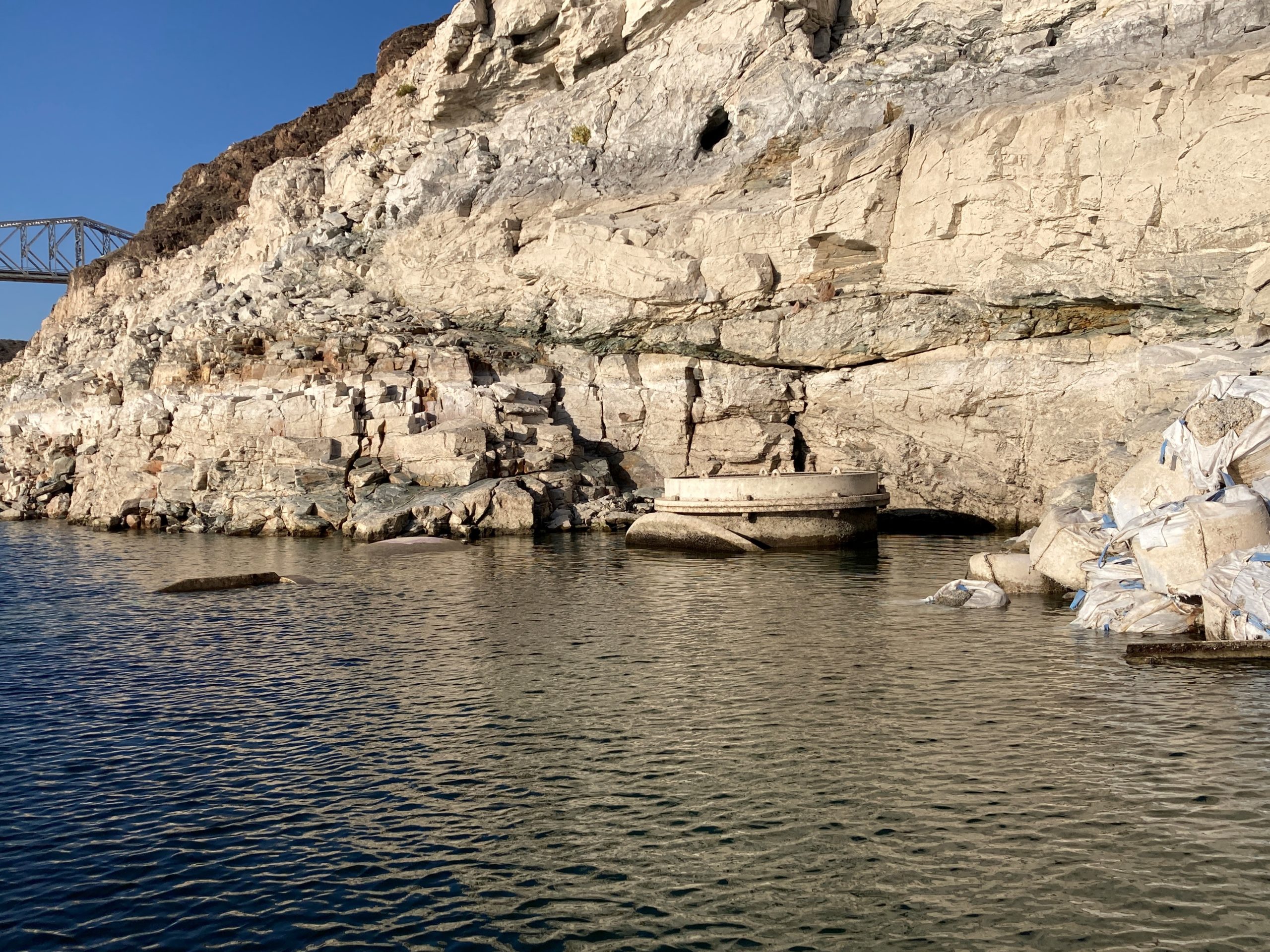 This photo taken Monday, April 25, by the Southern Nevada Water Authority shows the top of Lake Mead drinking water Intake No. 1 above the surface level of the Colorado River reservoir behind Hoover Dam. The intake is the uppermost of three in the deep, drought-stricken lake that provides Las Vegas with 90% of its drinking water supply.