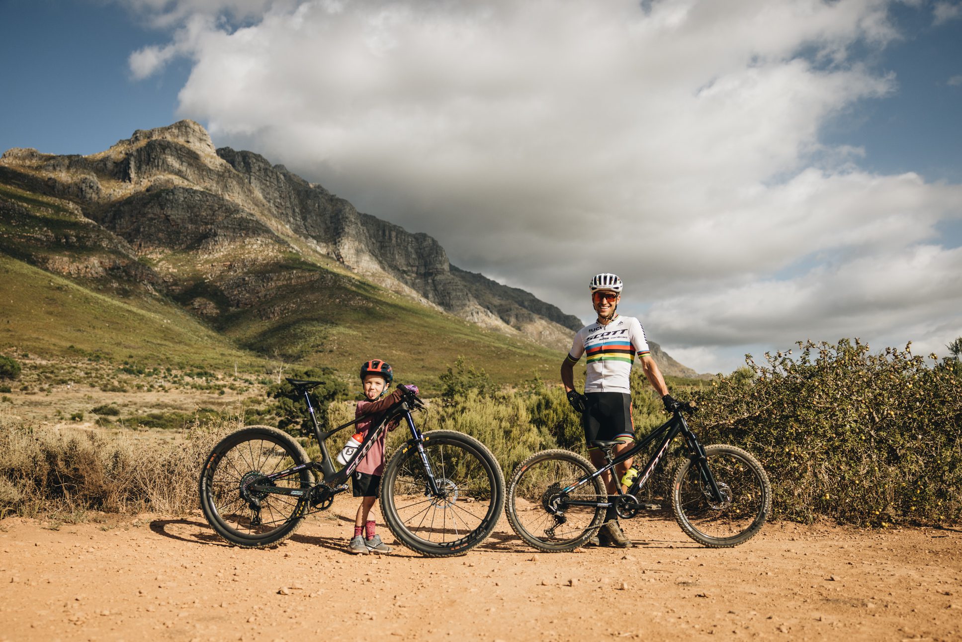 World Champ rider for SCOTT Sports Nino Schurter brings daughter Lisa along for some quality time on the trails.