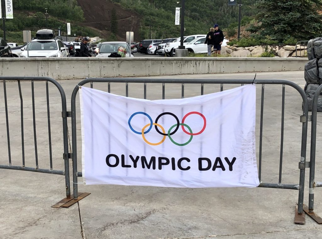 Olympic Day flag at the Utah Olympic Park.