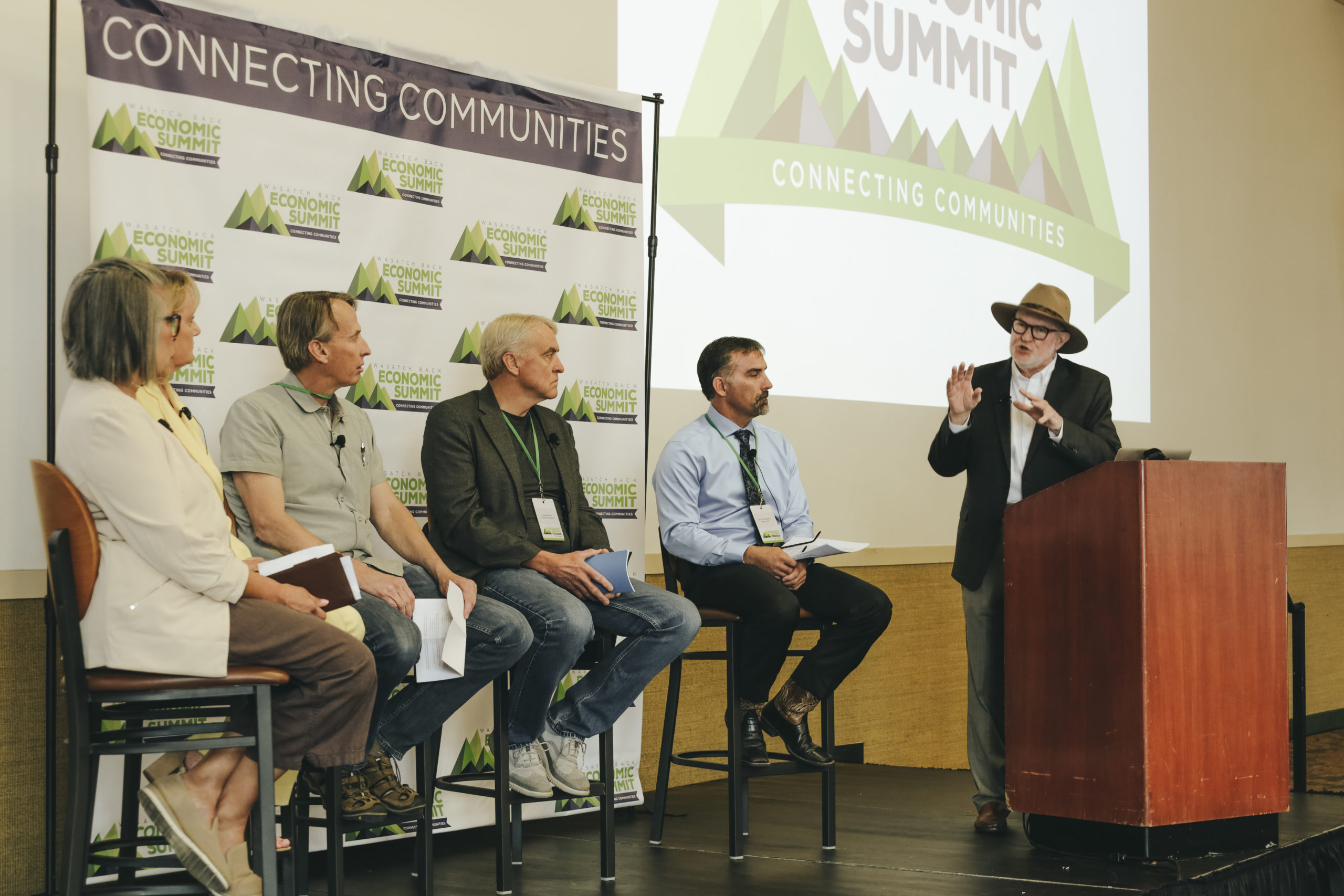 Yvonne Barney, Nann Worel, Chris Robinson, Mark Nelson, and Matt McCormick at the 2022 Wasatch Economic Back Summit.