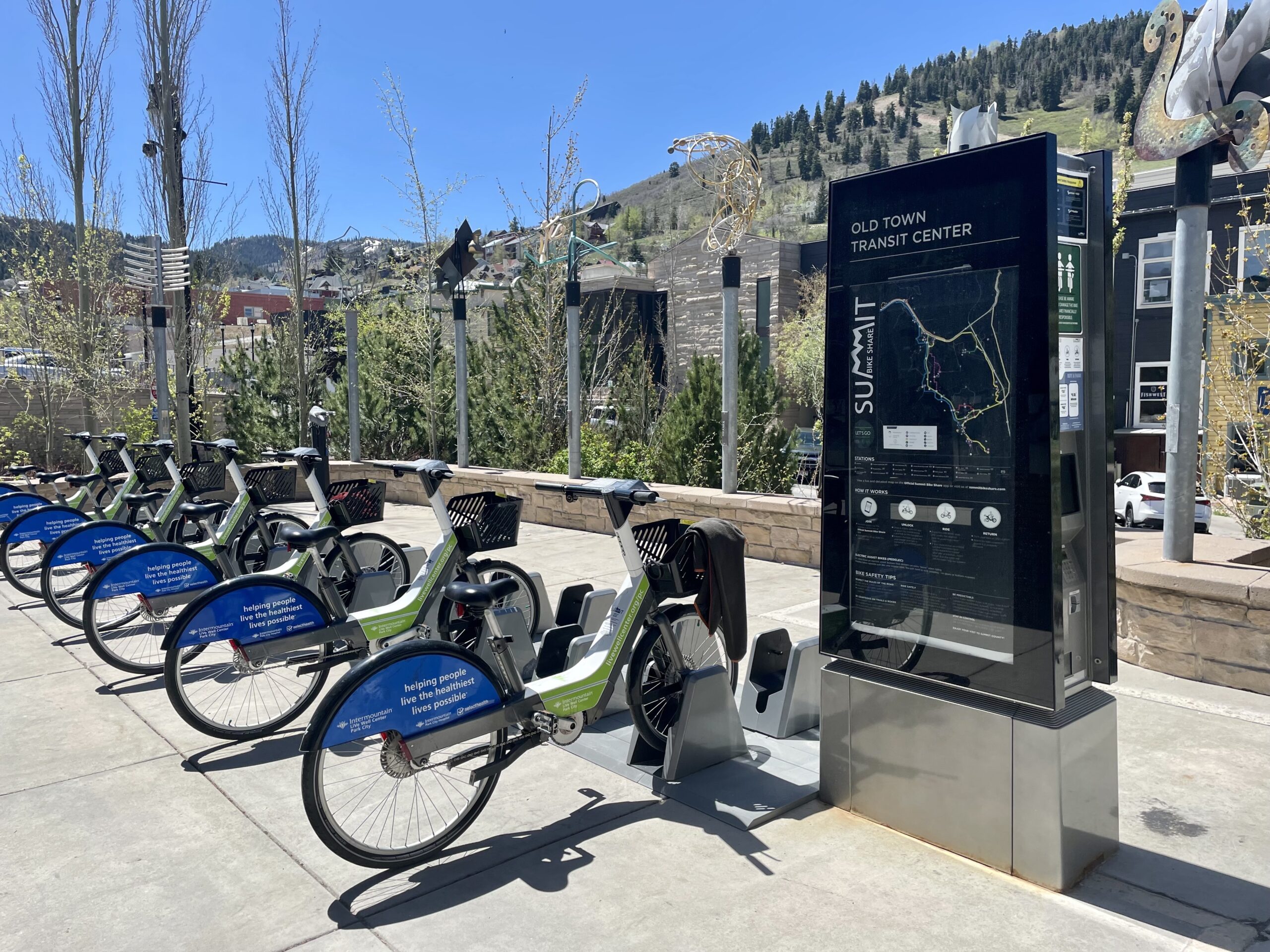 The Summit Bike Share station at the Old Town Transit Center.