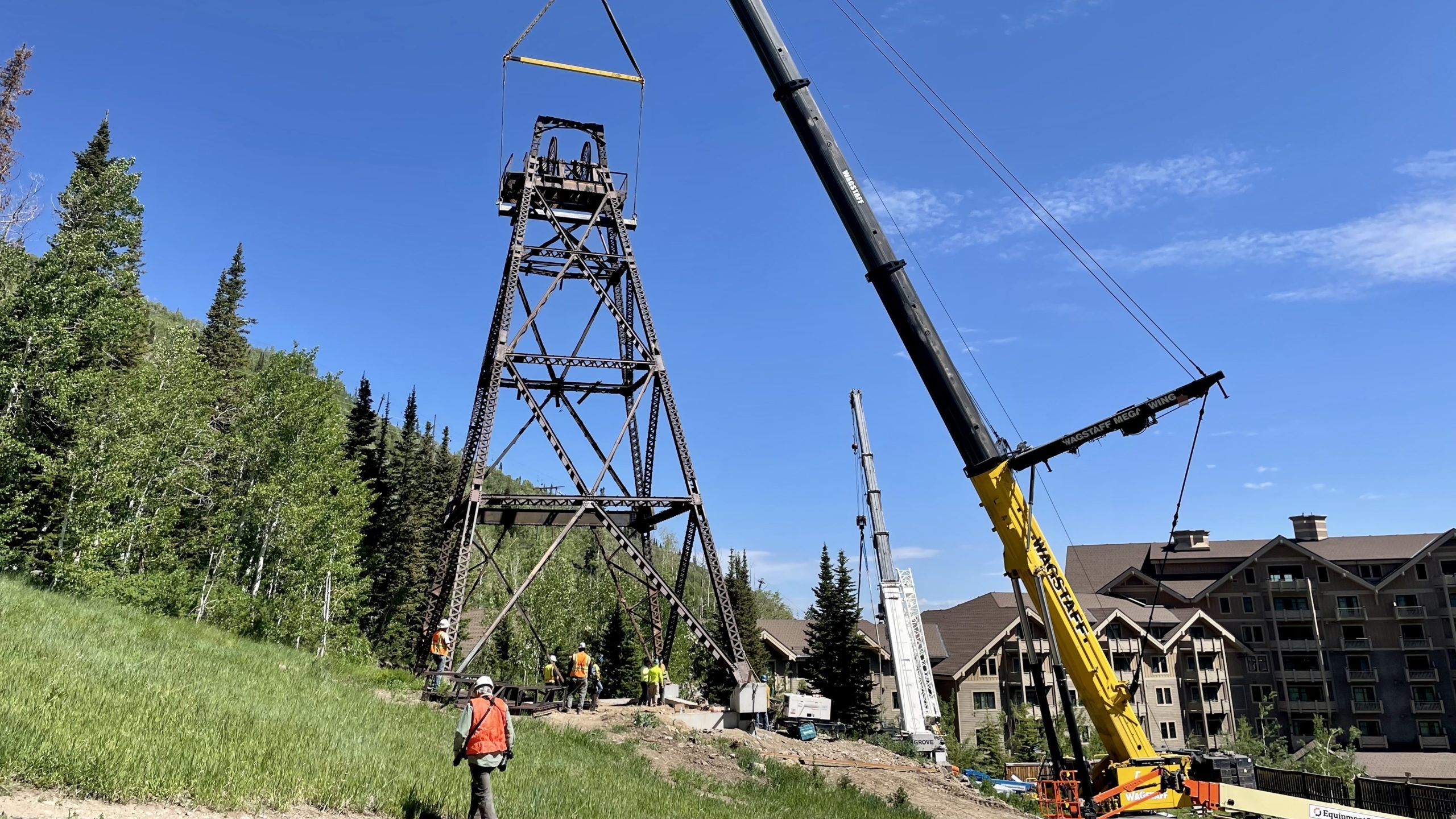 The historic Daly West Headframe on Friday morning.