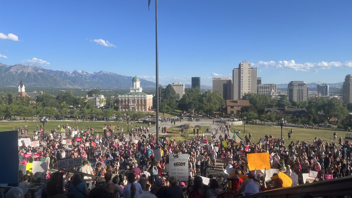 Hundreds rallied for abortion rights at the Utah State Capitol on Friday night.