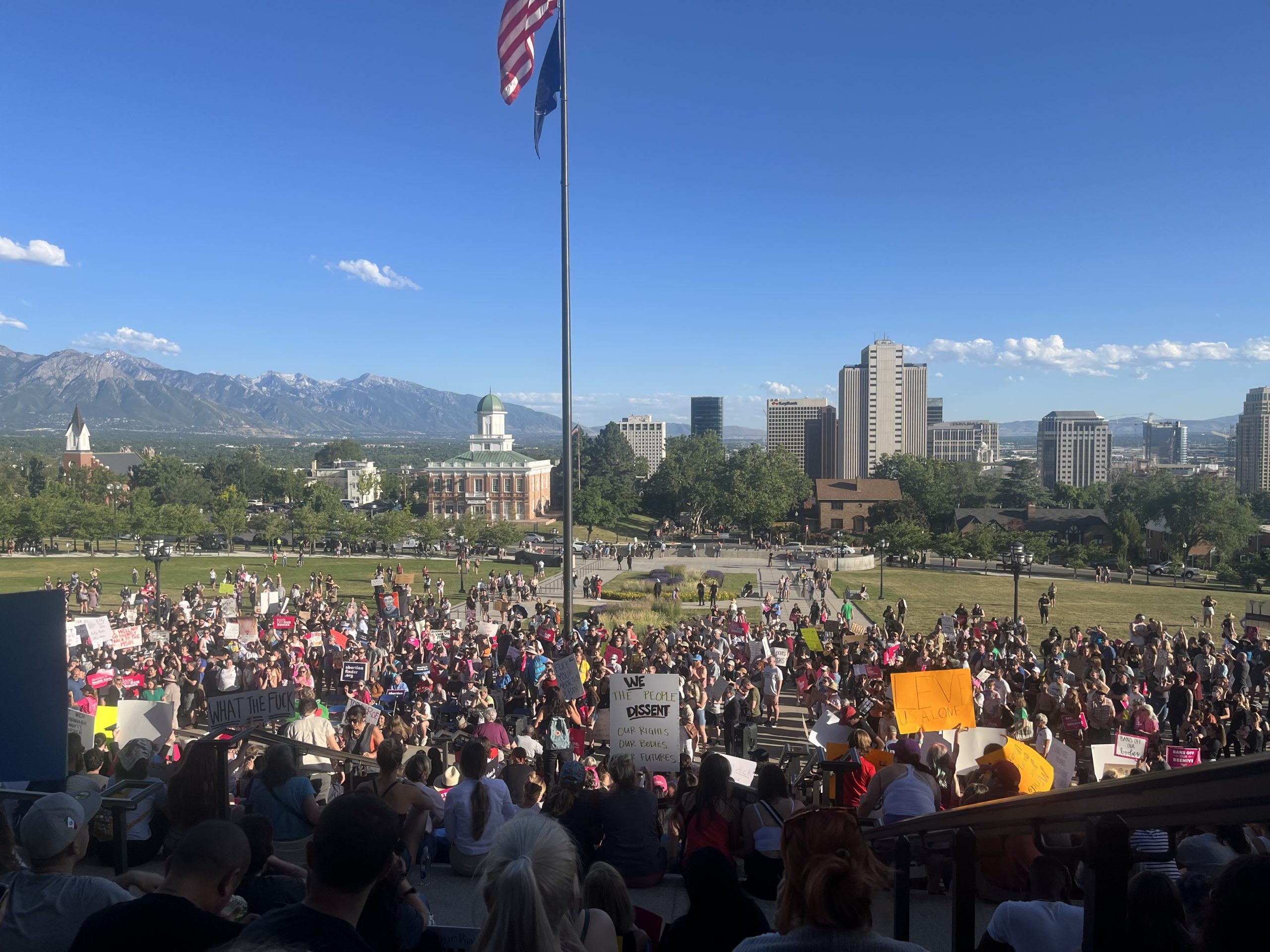 Hundreds rallied for abortion rights at the Utah State Capitol on Friday night.