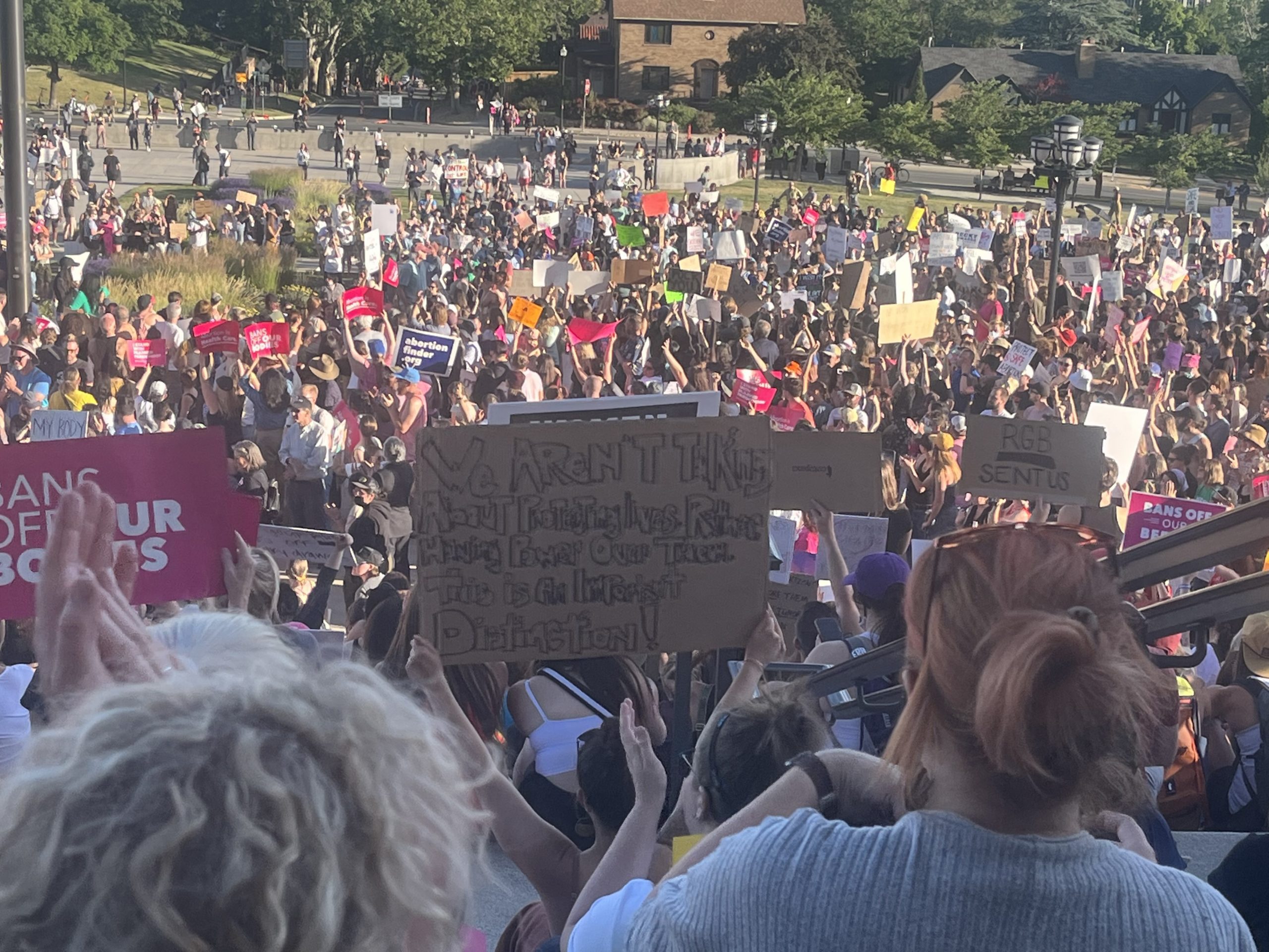 A rally against the Supreme Court's decision to overturn Roe v Wade at the Utah State Capitol on Friday.