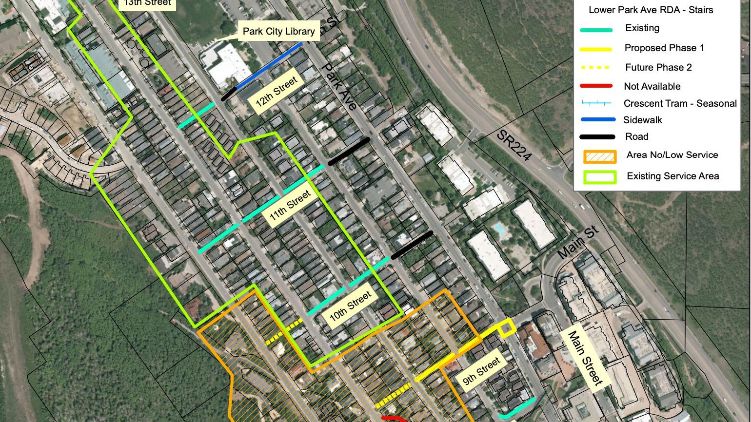 A map of stairs in Old Town. The 9th St project is currently being proposed.