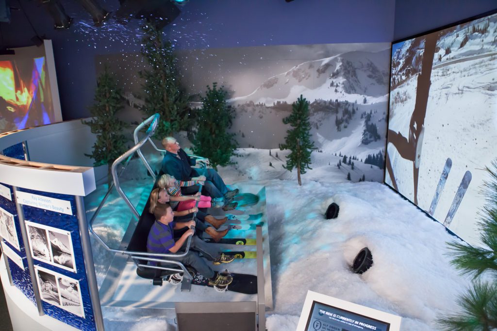The interactive Ski Experience exhibit at the Alf Engen Ski Museum.