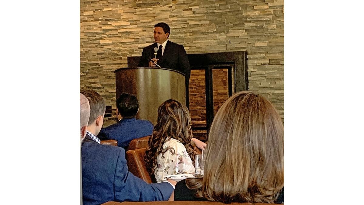 DeSantis giving a speech at Deer Valley.