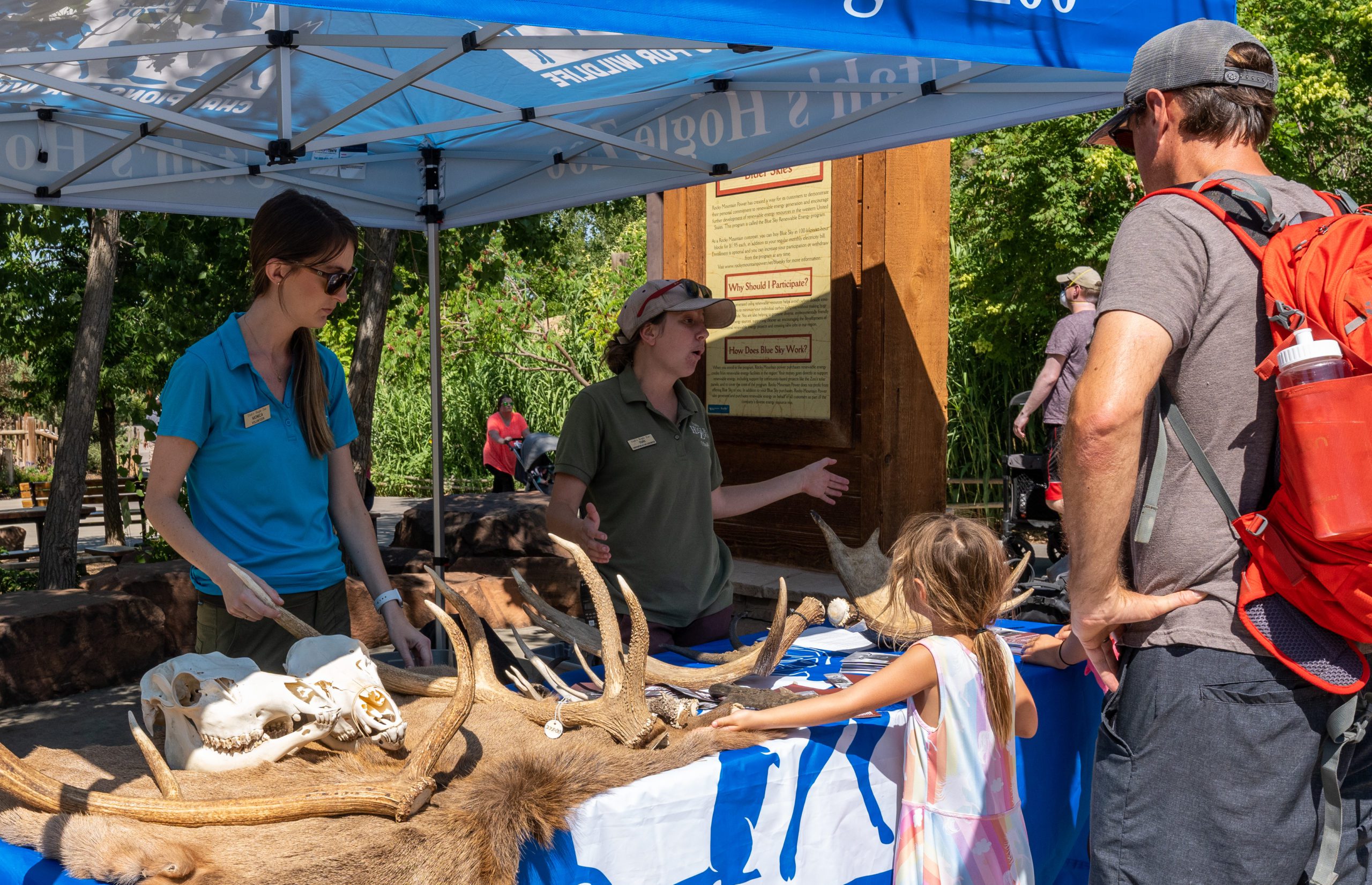 Tori Bird of Hogle Zoo talks to a family about moose safety.