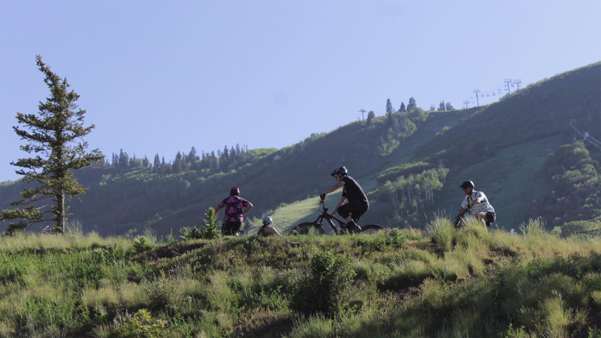 Mountain Bikers on a trail in Park City.