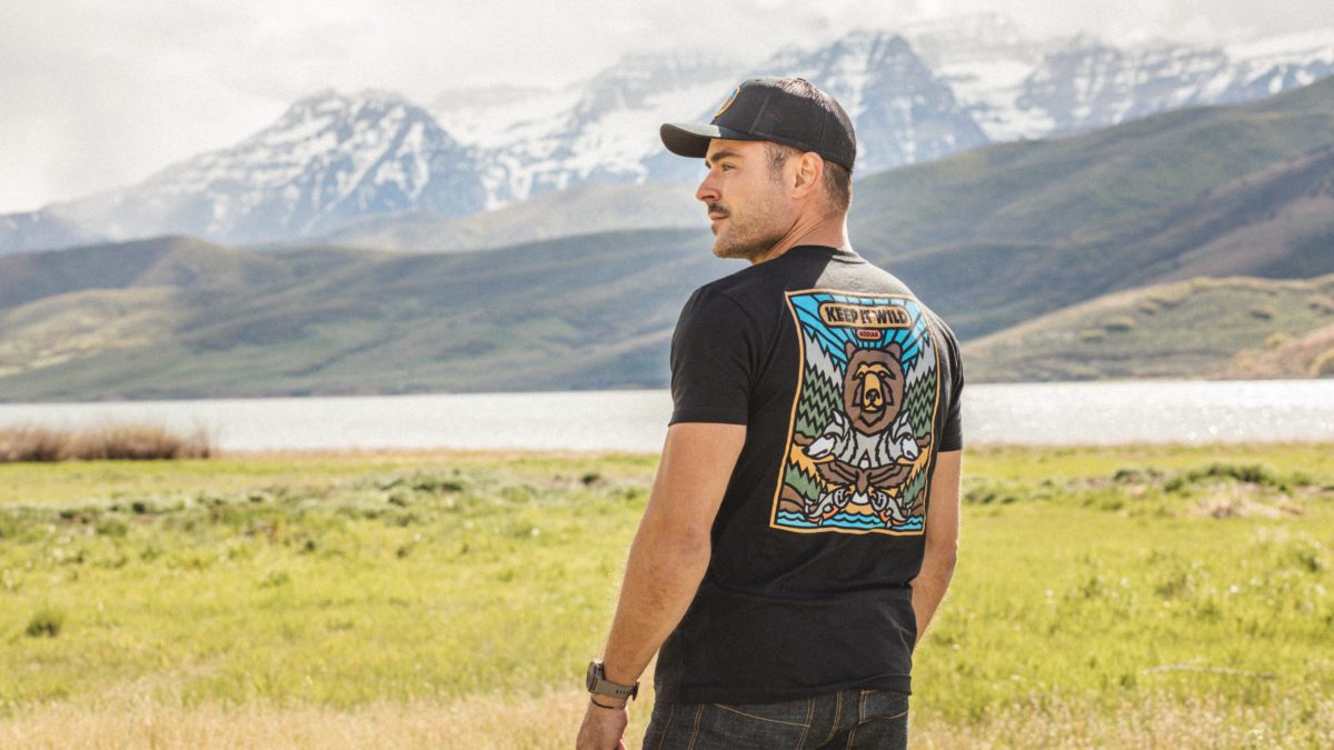 Zac Efron modeling Keep It Wild campaign products.