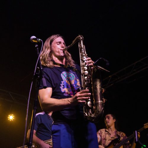 Cam Gallagher playing the Saxophone.