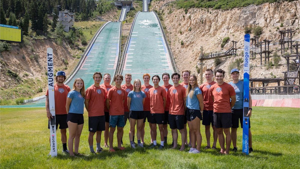 Coach Tomas Matura (far right) and Coach Nick Hendrickson (next to him) with the USA Nordic Nordic Combined Team at the Utah Olympic Park, where the USA Nordic headquarters are located.