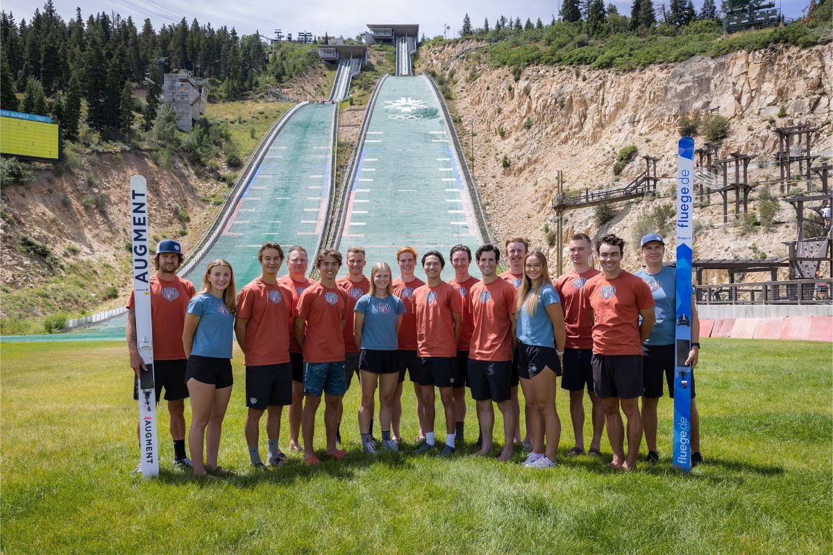 Coach Tomas Matura (far right) and Coach Nick Hendrickson (next to him) with the USA Nordic Nordic Combined Team at the Utah Olympic Park, where the USA Nordic headquarters are located.