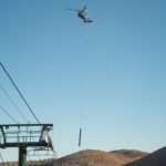 Using helicopter during construction of Burns Lift Express expansion
