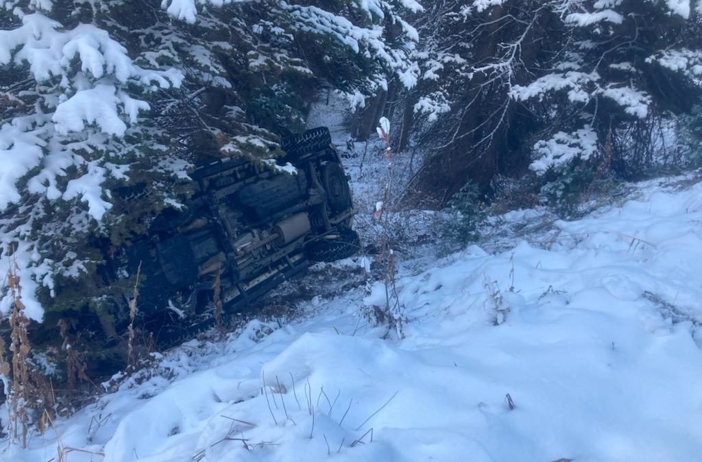 Rolled over vehicle in Snake Creek Canyon