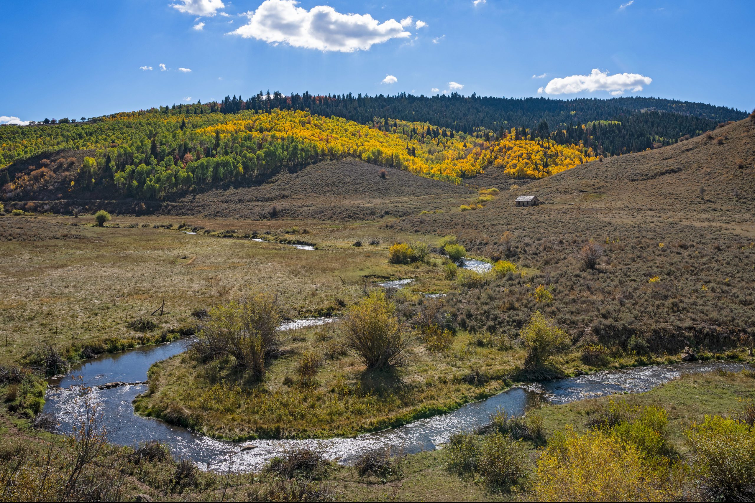 The winding East Canyon Creek with Fall colors