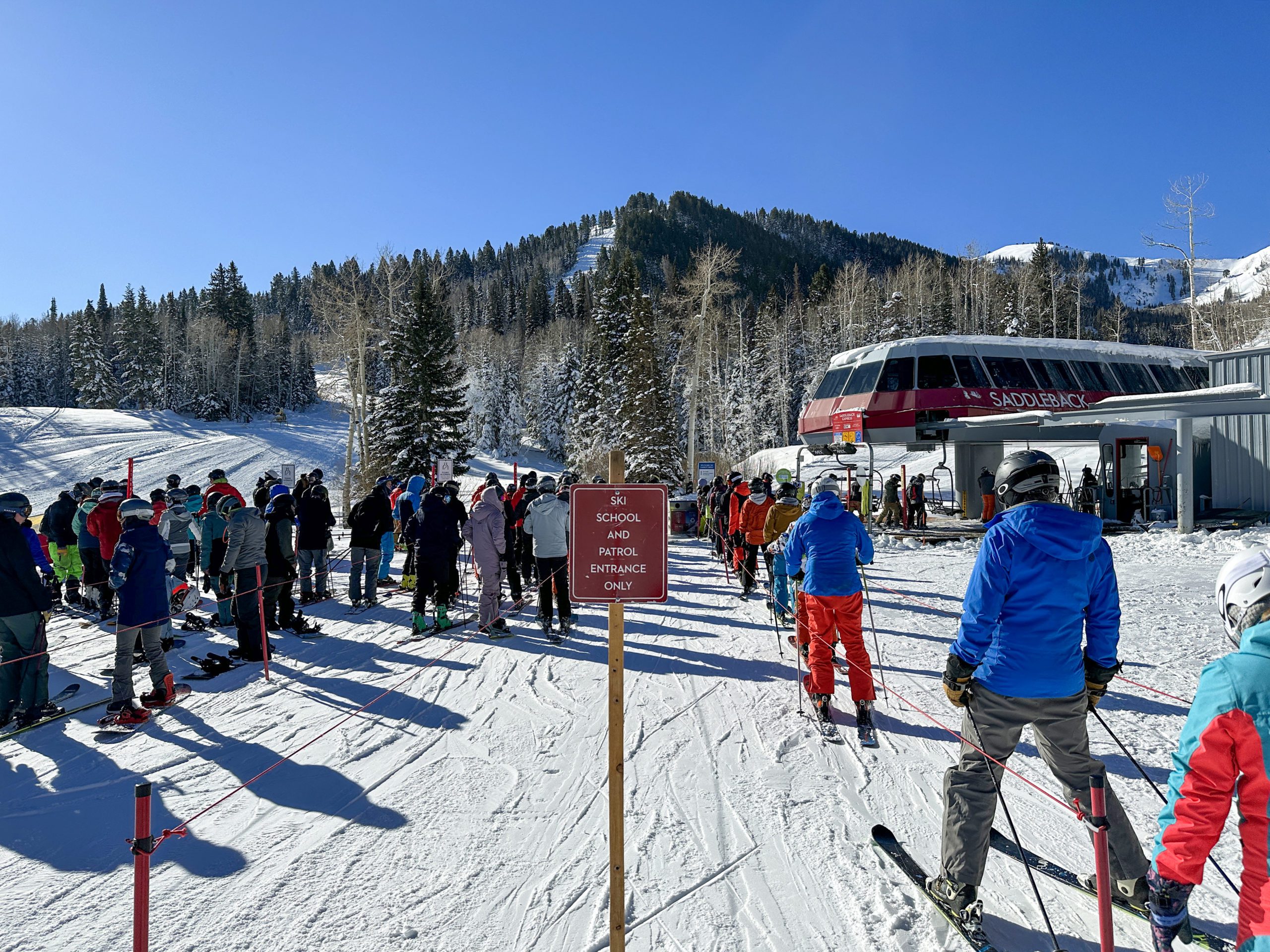 Lift line for Saddleback Express at PCMR.