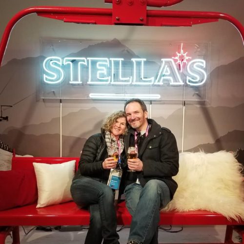 Sundance Film Festival volunteer Tracy Sedgwick enjoying just some of the many perks with her husband.