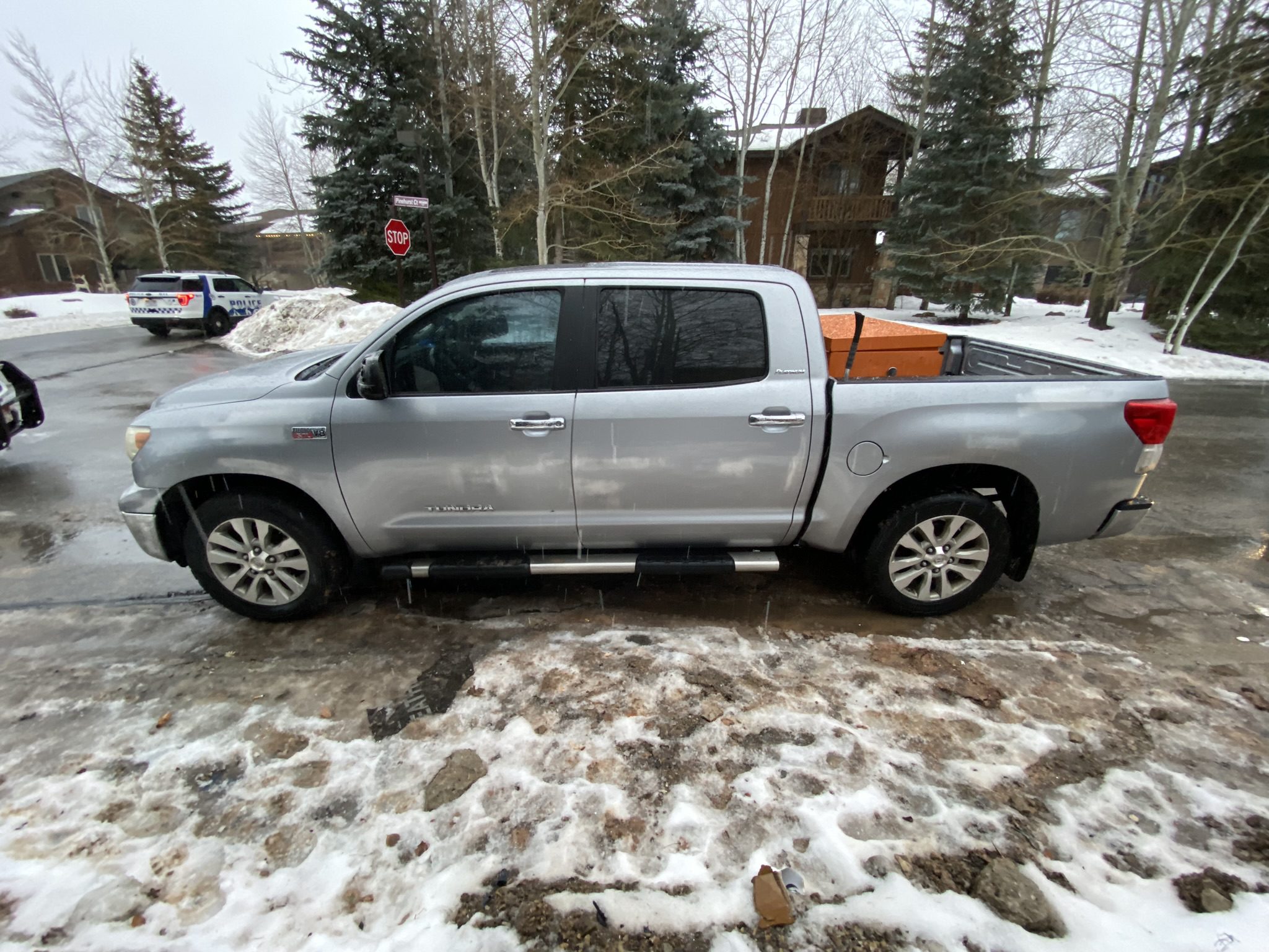 Suspect's Stolen Toyota Tundra located by officers in which multiple stolen packages were found.