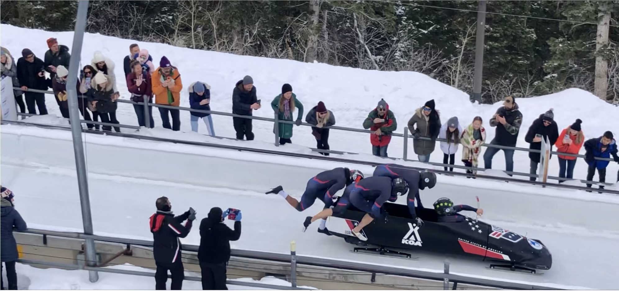 Team USA bobsled 4-man in the World Cup at the Utah Olympic Park in 2022 with pilot Jeffry Gaboit.