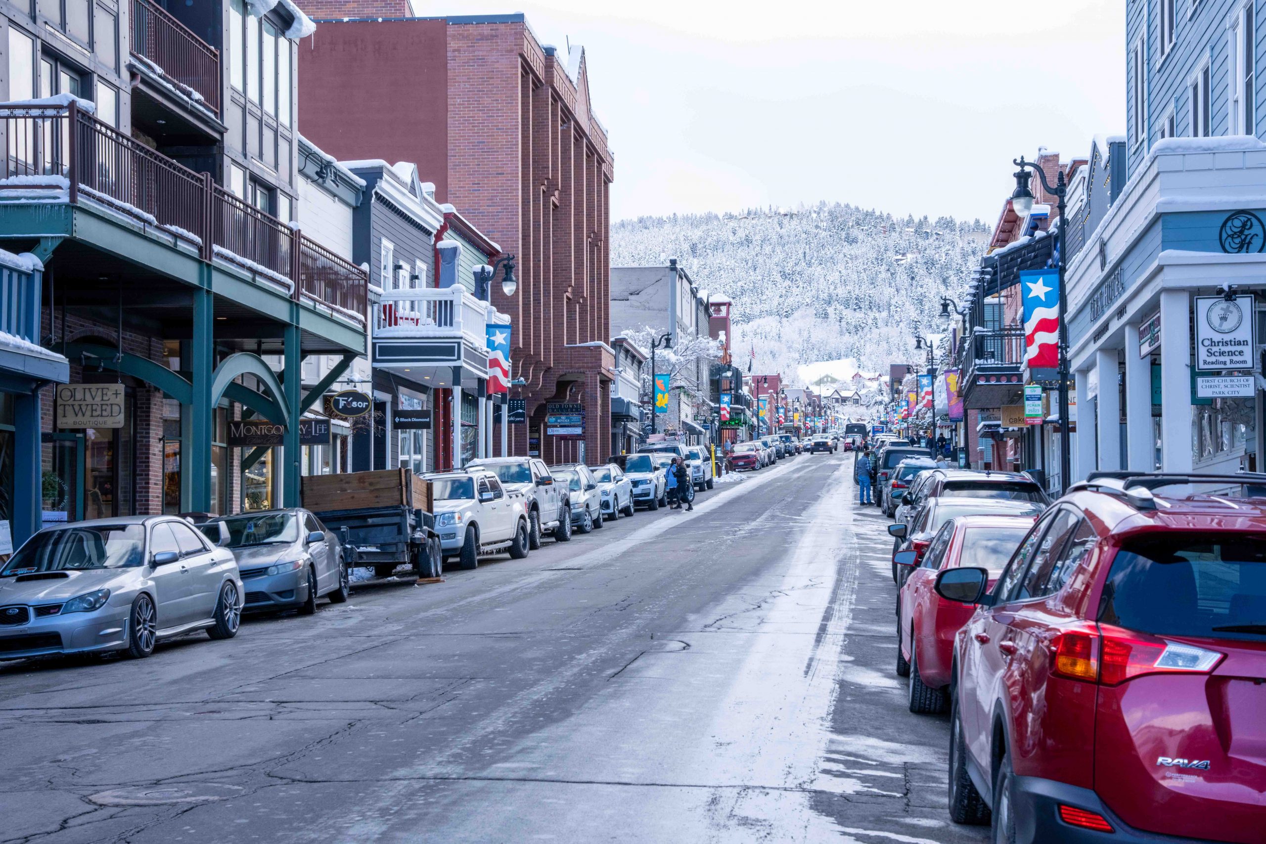 A busy winter day on Main Street.