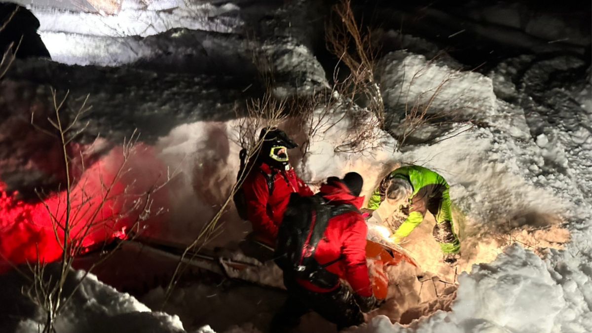 Wasatch County SAR work to free a snowmobile from the snow. Dec. 13, 2022.