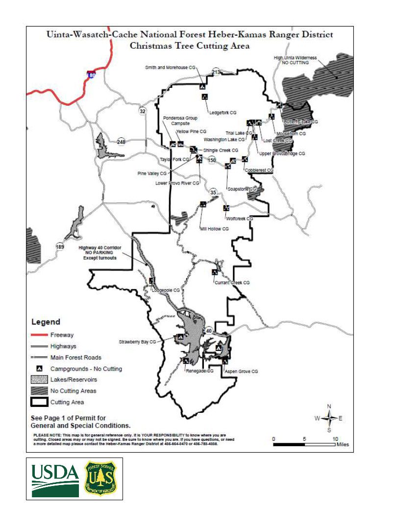 General Map of eligible areas for christmas tree harvesting within the Heber-Kamas Ranger District.
