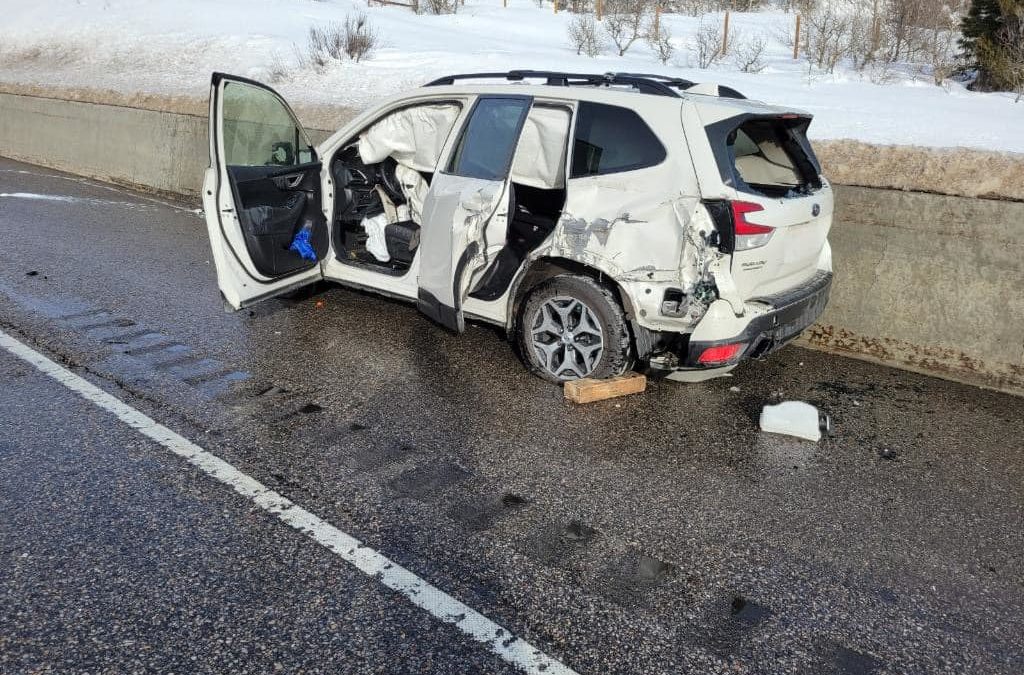 Semi and Subaru SUV collision on I-80 leads to engine compartment 