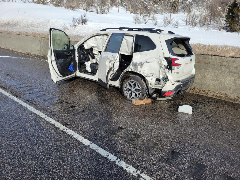 Semi and Subaru SUV collision on I-80 leads to engine compartment 