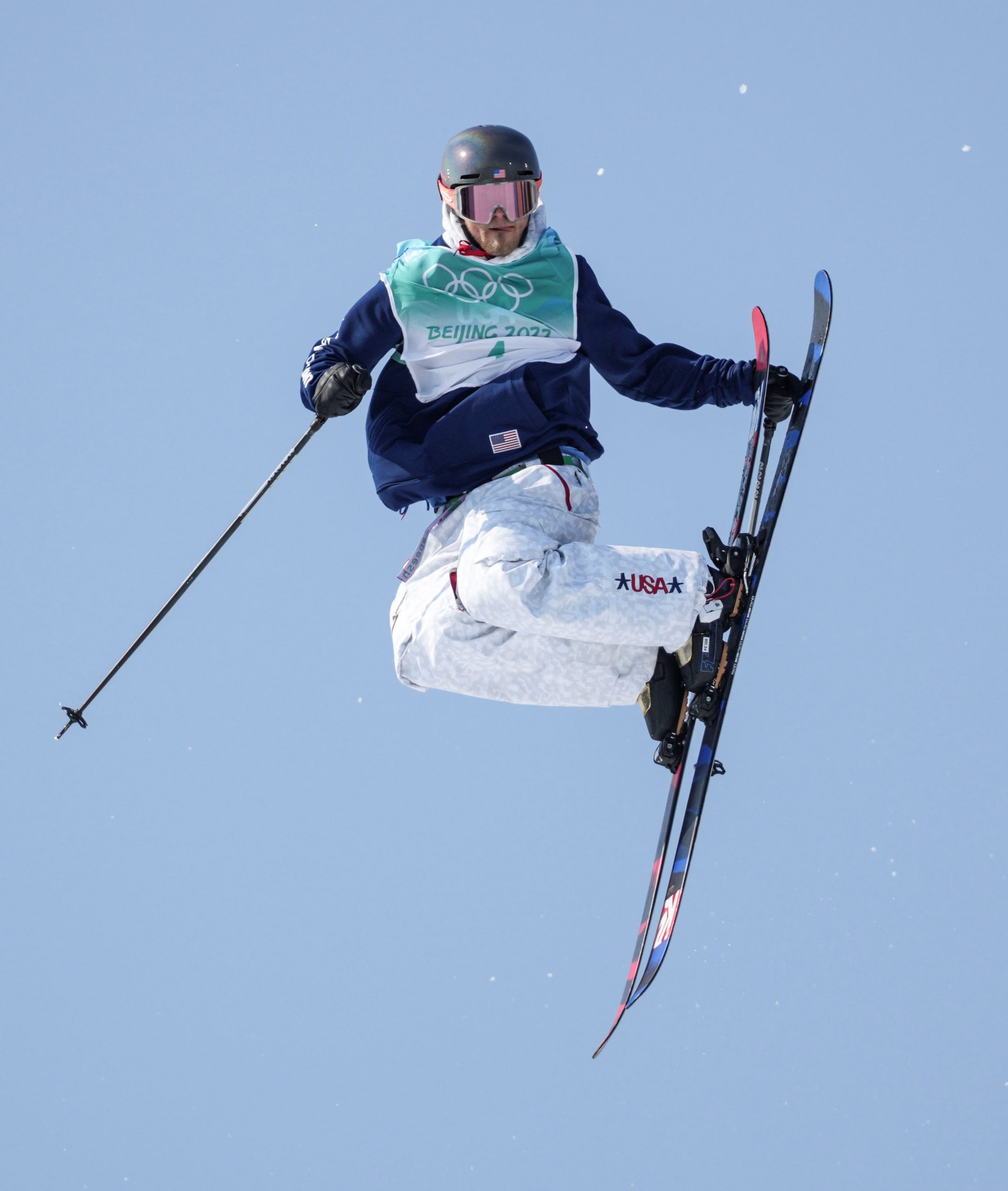 Colby Stevenson of the United States competes during the freestyle skiing men's freeski big air final at Big Air Shougang in Beijing, capital of China, Feb. 9, 2022.