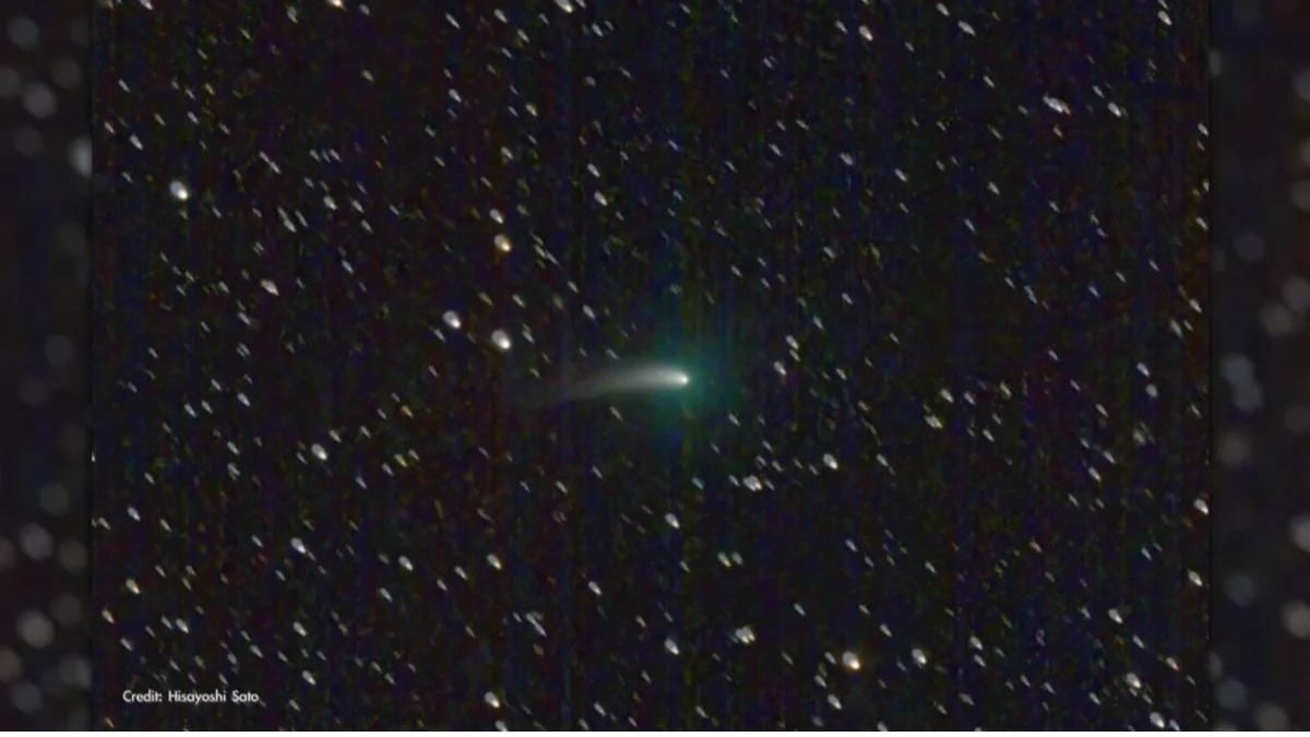 An image of the Comet C/2022 E3 (ZTF) taken by astrophotographer Hisayoshi Sato as seen in a still image from a NASA video.