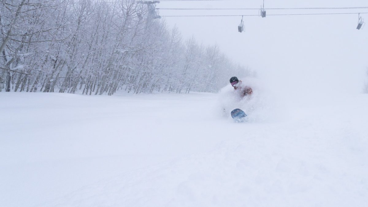 Pow day fun at Park City Mountain after receiving 23 inches of snow in 24 hours. Courtesy of Vail Resorts / Kyler Tingey.