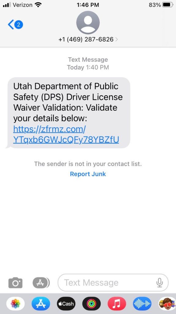 The Utah DPS has warned of a new scam circulating statewide via text. Photo: Utah Department of Public Safety