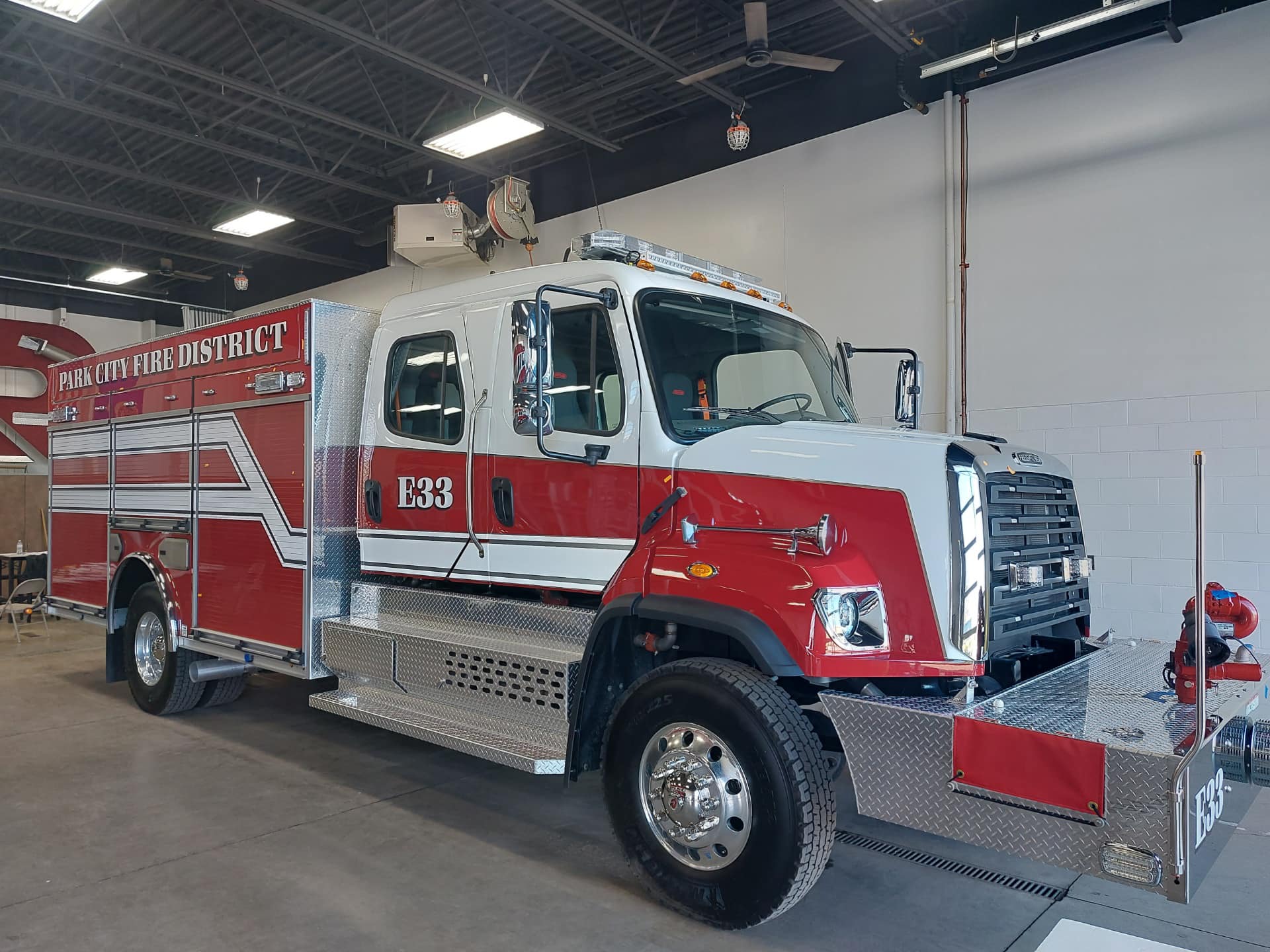 PCFD's new fire engine at the Rosenbauer America facility in Wyoming, Minnesota.