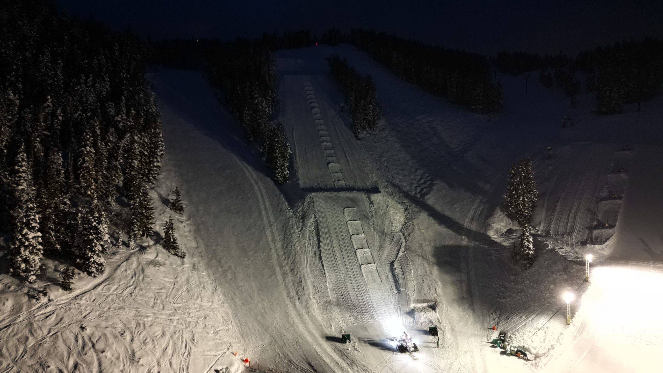 Deer Valley crews using a winch cat to start building Champion on January 25.