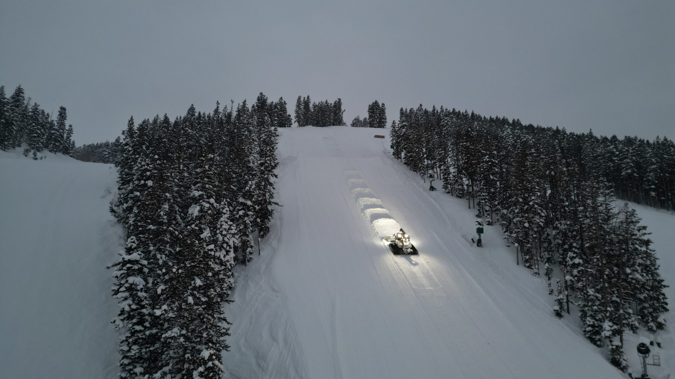 Deer Valley crews using a winch cat to start building Champion on January 25.