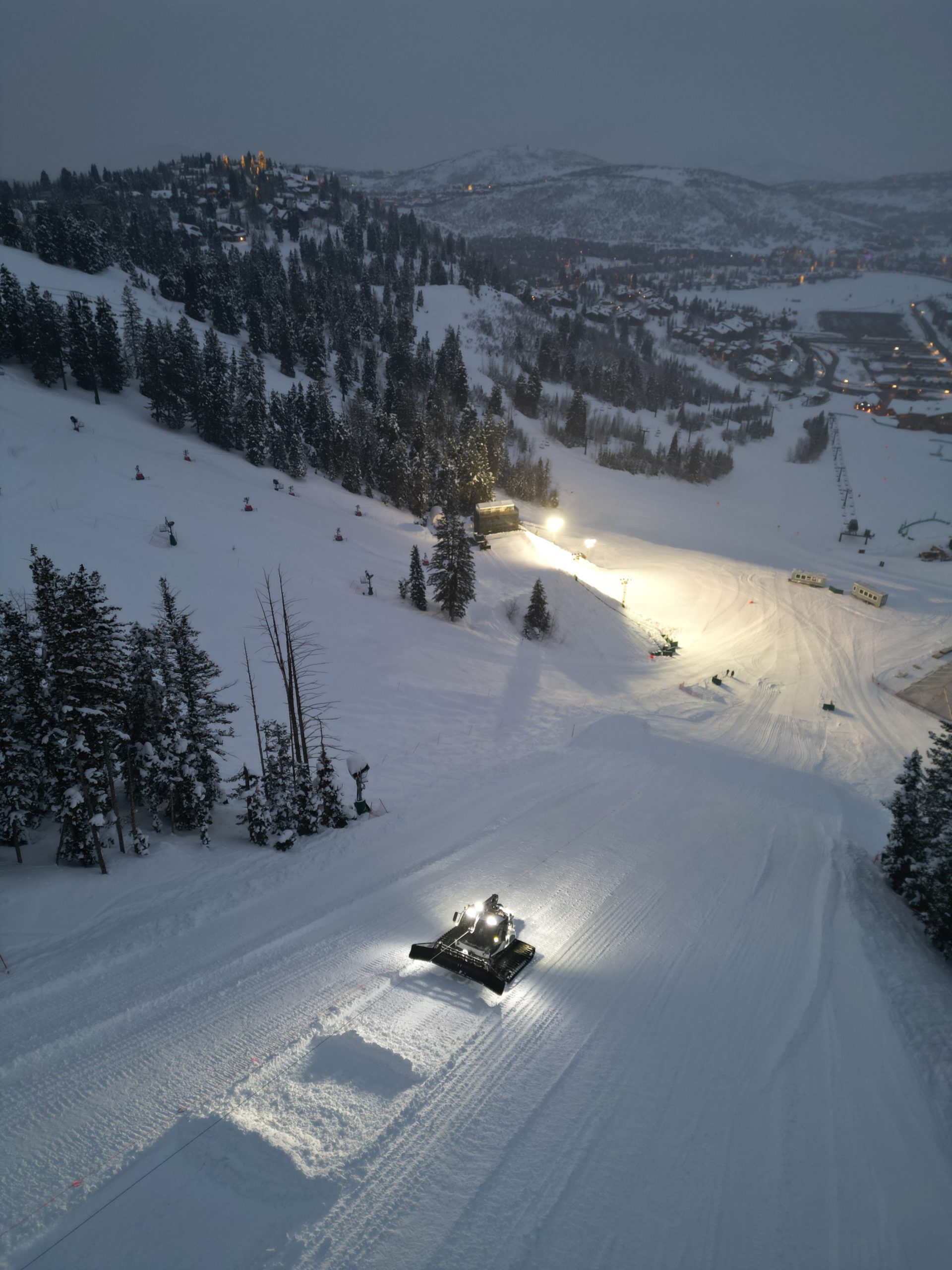 Deer Valley crews using a winch cat to start building Champion on January 25.