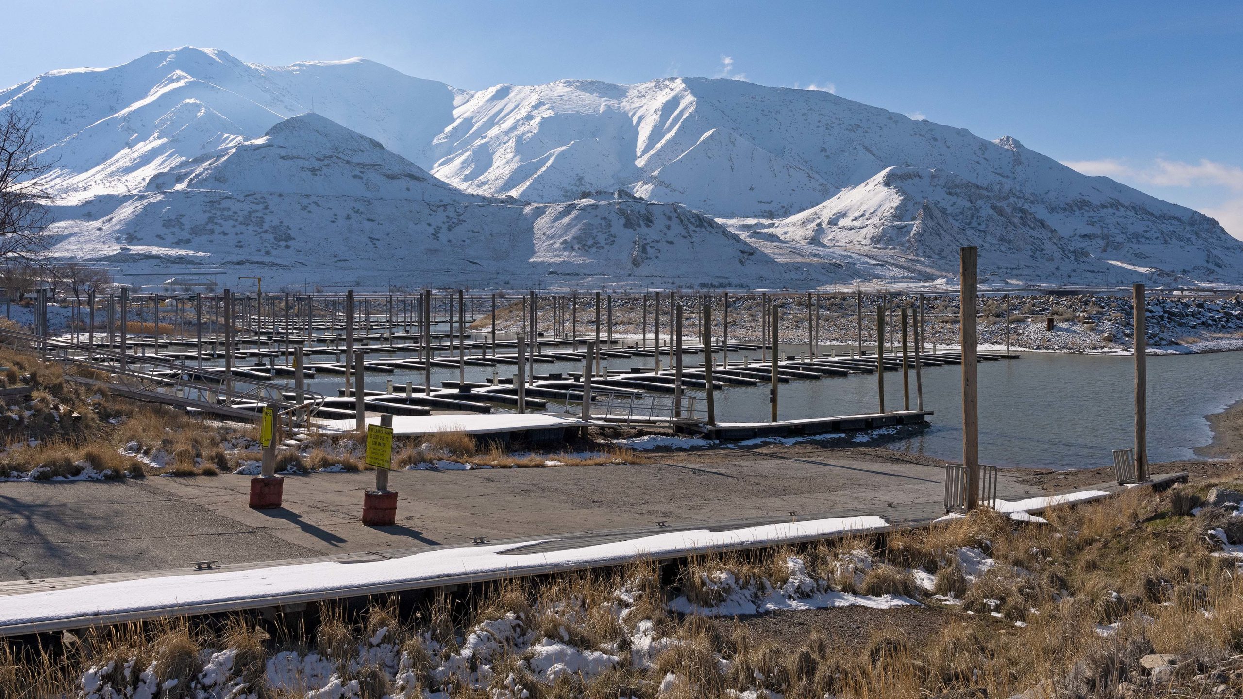 The unusable boat ramp at Great Salt Lake State Park in January 2023.