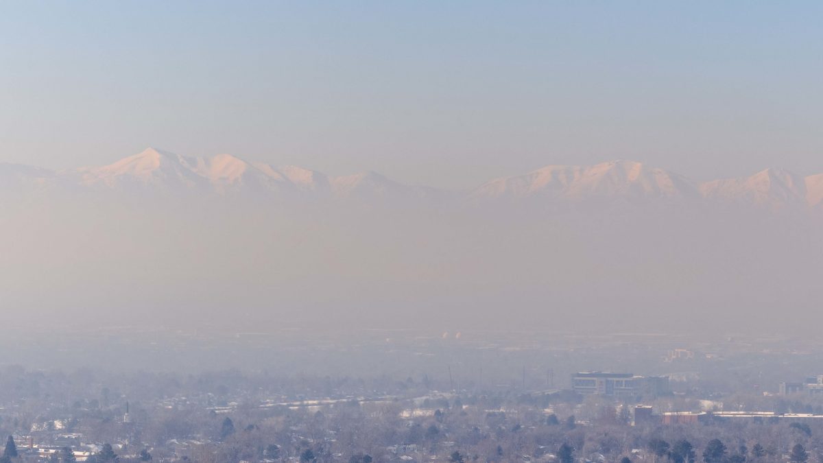 View from the foothills of Salt Lake City toward the western mountains showing the haze from inversion.