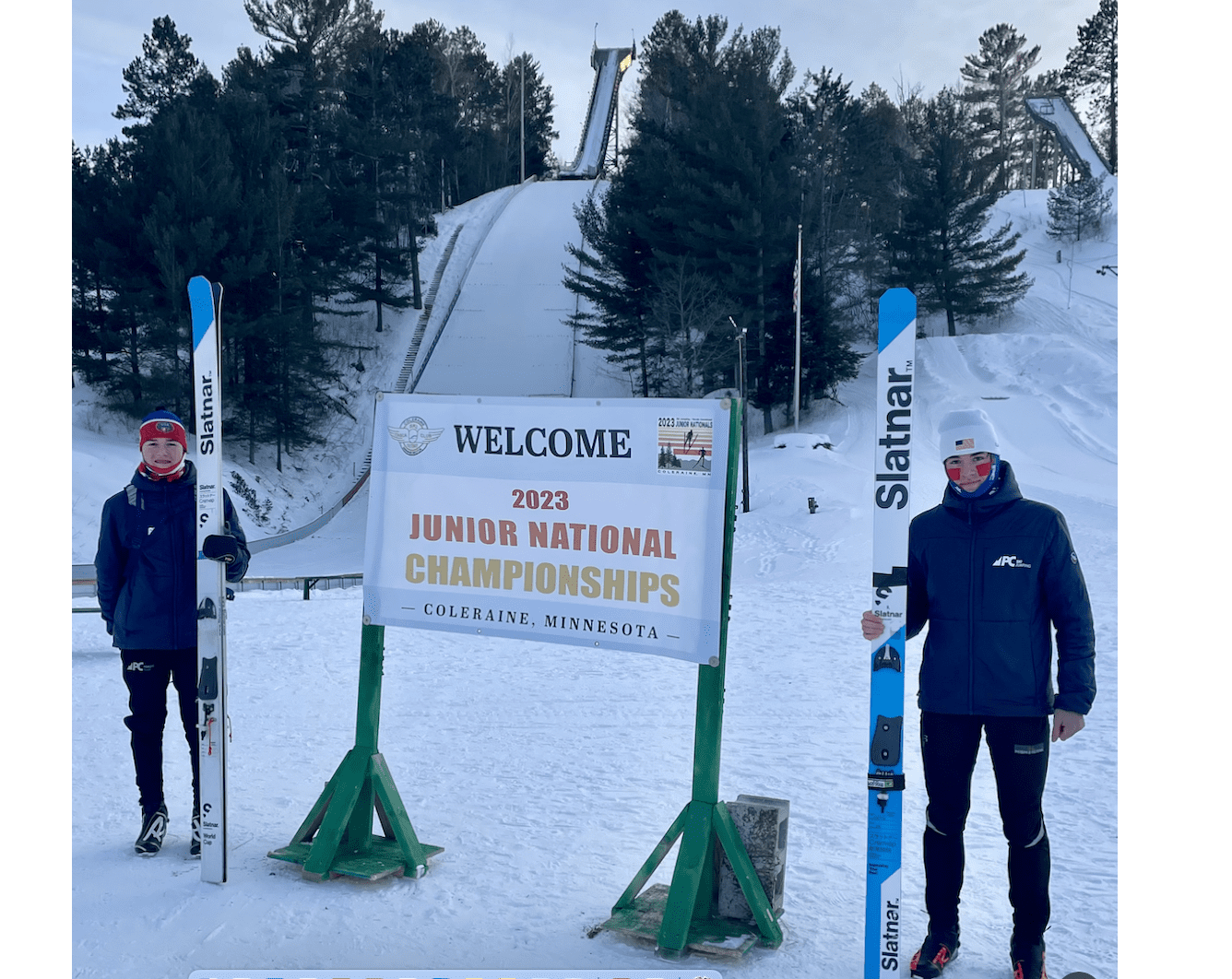 Augie and Root Roepke with their Team, Park City Ski and Snowboard, at the Junior National Championships for Ski Jumping and Nordic Combined in Minnesota.