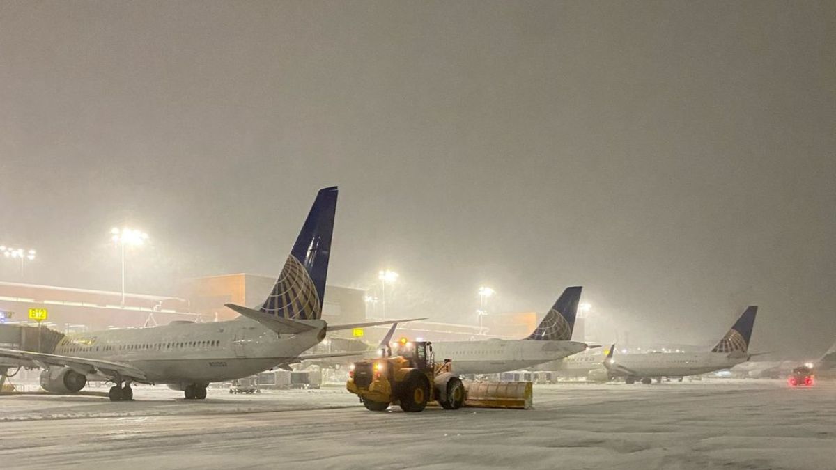 Airport snow removal crews worked throughout the night to keep the airfield clear at the Salt Lake City International Airport, Feb. 21, 2023.