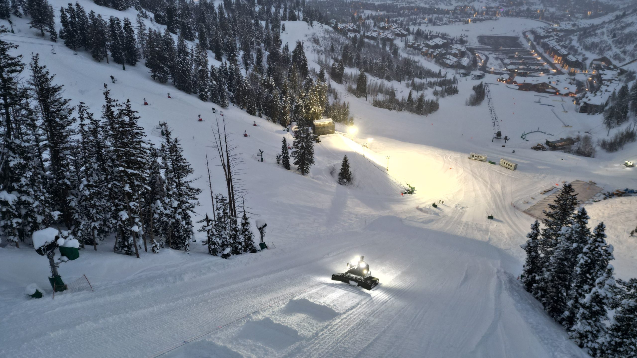 Deer Valley crews using a winch cat to start building Champion on January 25.