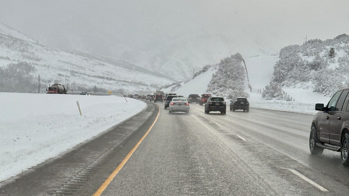 I-80 Westbound during a snowstorm.