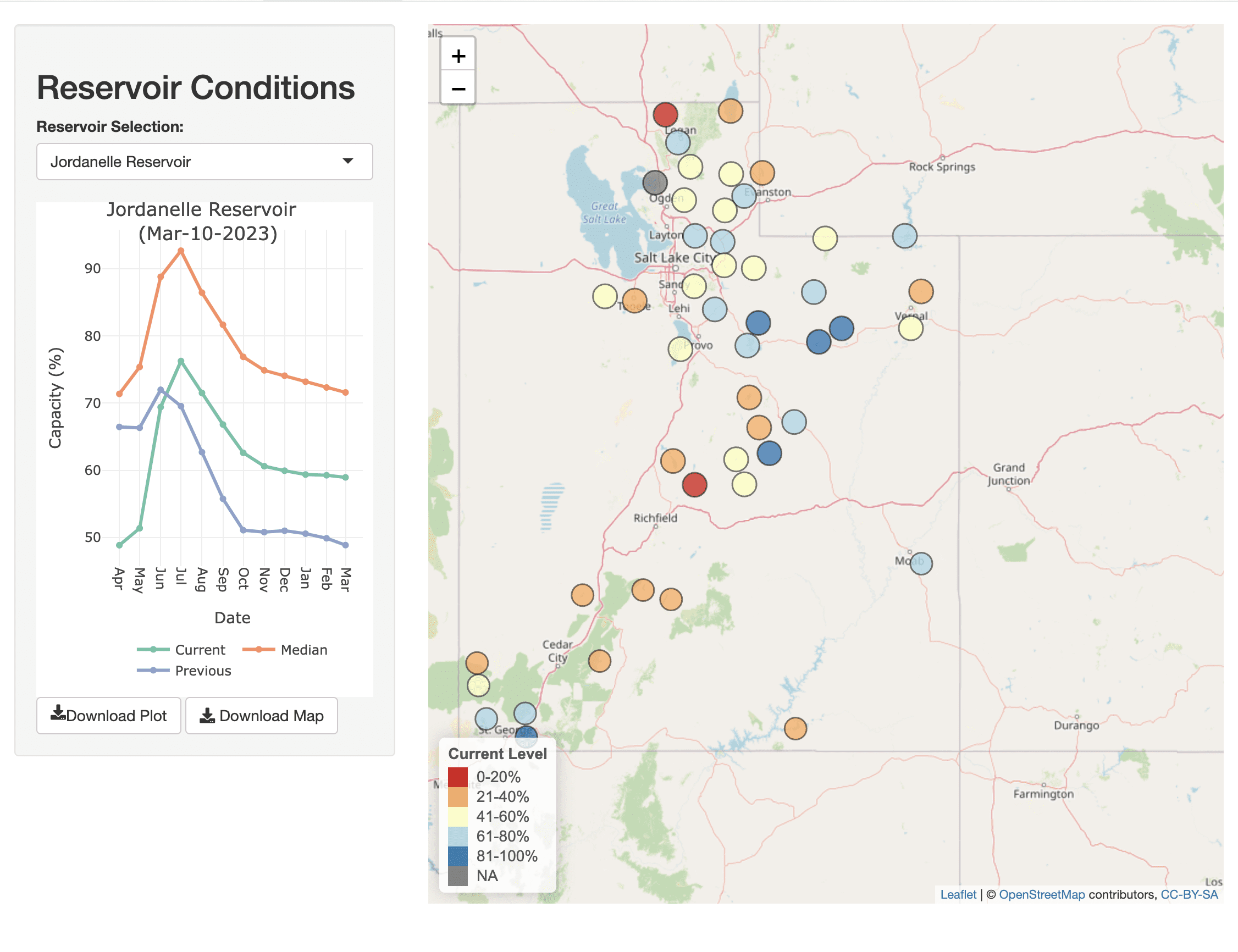 Reservoir conditions across Utah as of March 10, 2023.